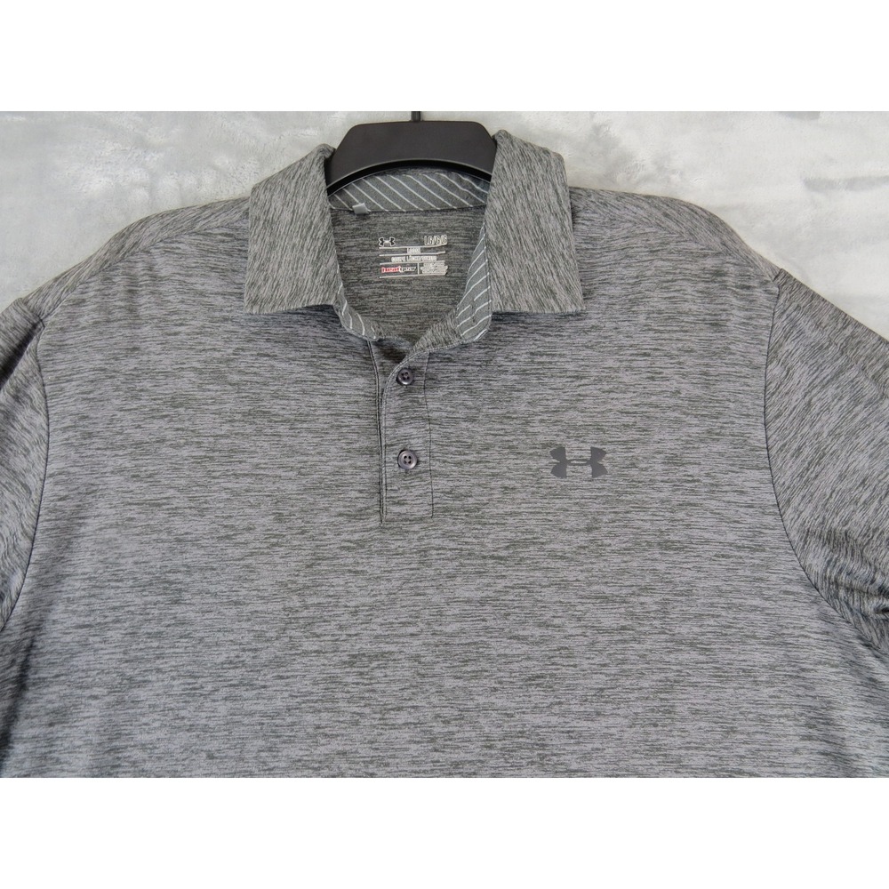 Under Armour Mens Large Gray HeatGear Loose Fit Golf Polo Shirt